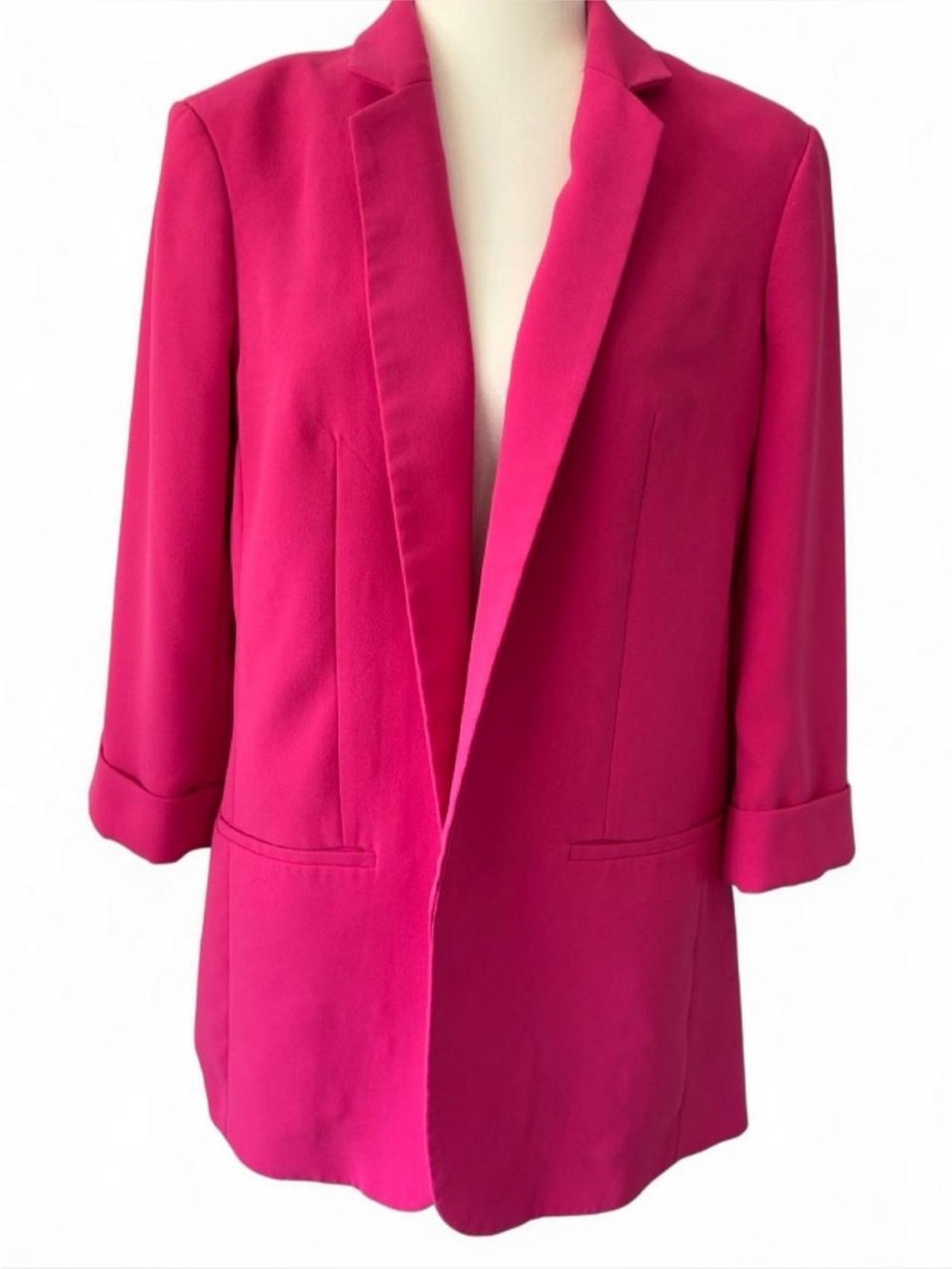 Express Open-Front Blazer Bright Fuchsia Hot Pink Sz Large Office Work Layer